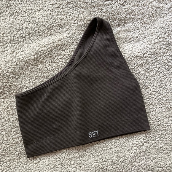 SET ACTIVE WORKOUT ONE SHOULDER BRA BROWN - Picture 1 of 2